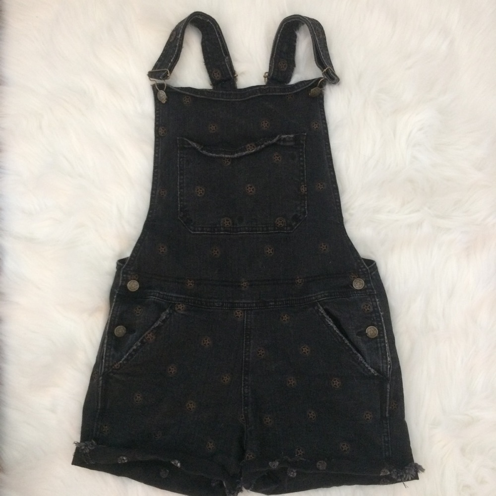 Drop Dead Black Denim Pentagram Overalls