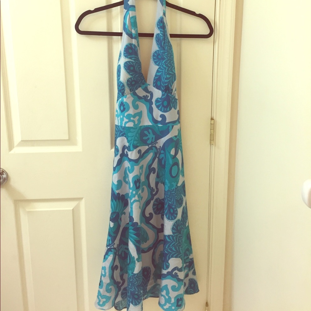 Laundry by Shelli Segal blue print halter dress