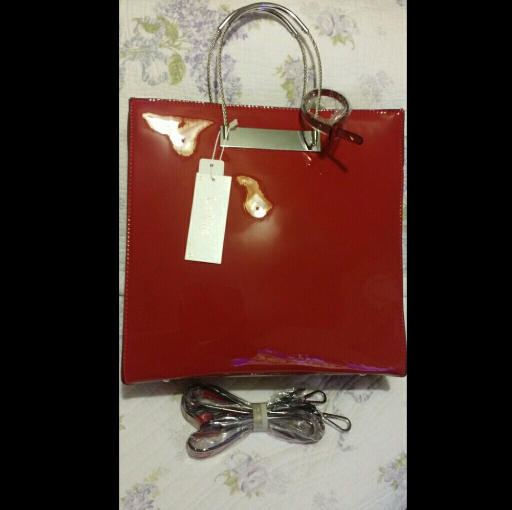 New Red Shiny Patent Leather Tote Handbag