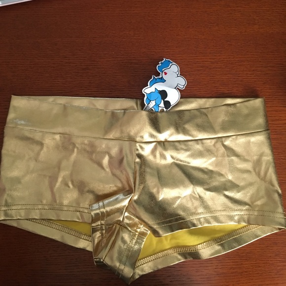 Metallic Gold Rave Booty Shorts - Picture 1 of 2