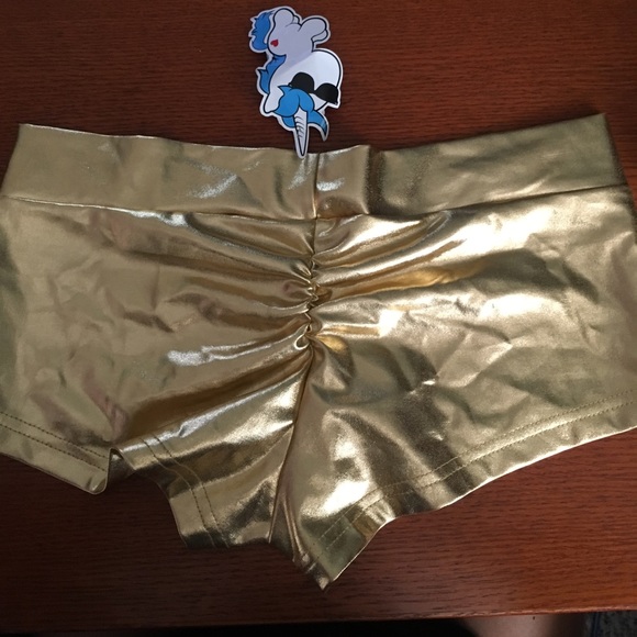 Metallic Gold Rave Booty Shorts - Picture 2 of 2
