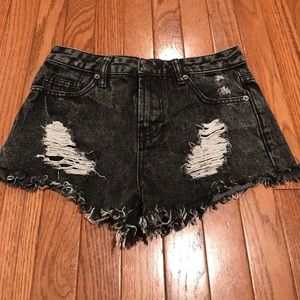 Black Denim Washed Jean Shorts