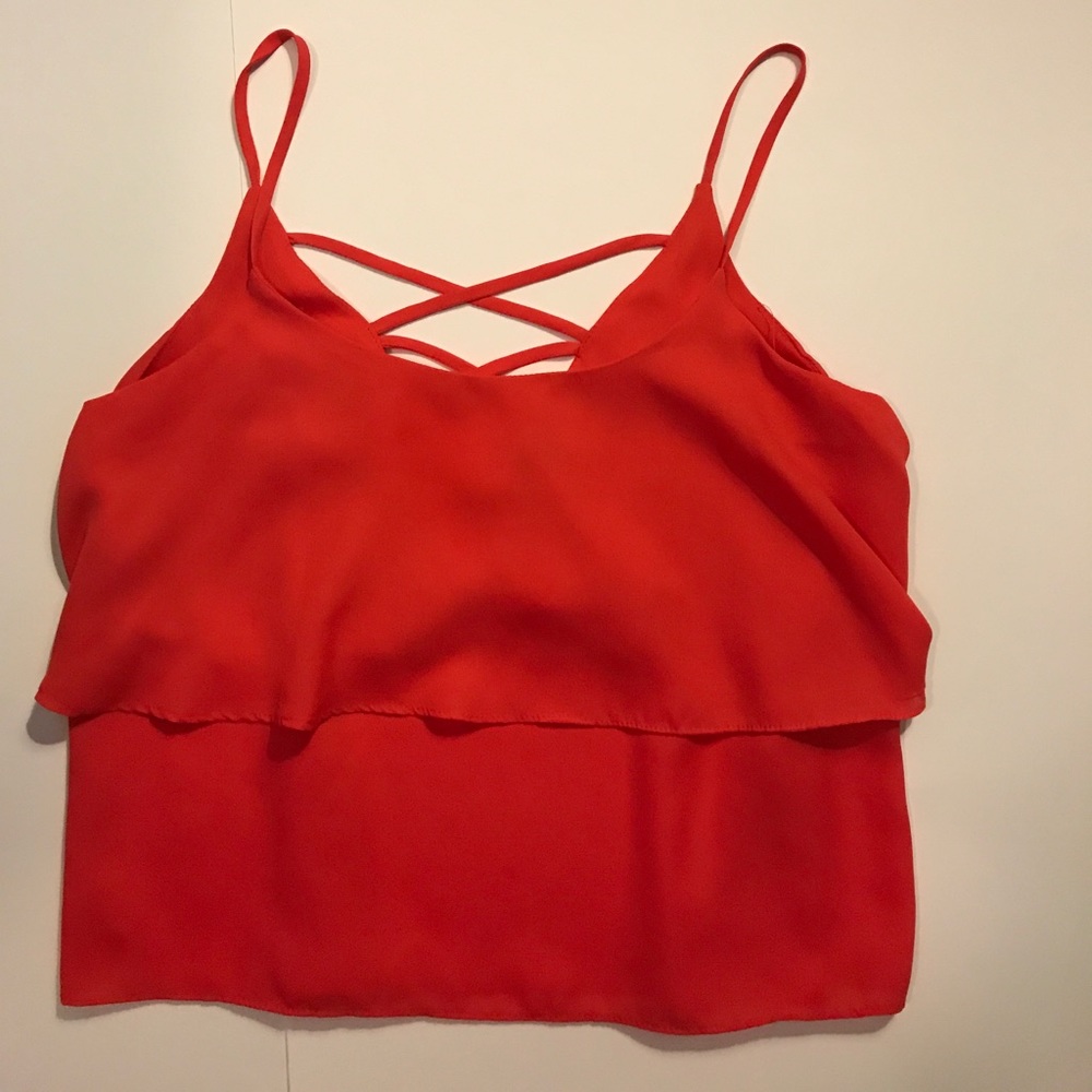 Double layer red/orange solid cross knit back tank