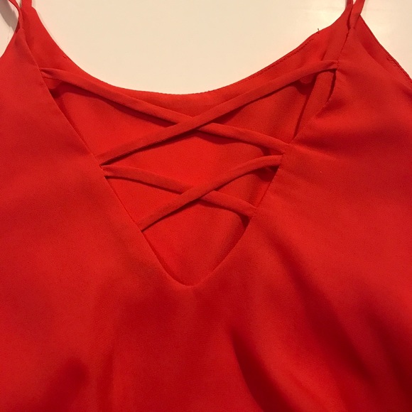 Double layer red/orange solid cross knit back tank - Picture 4 of 4