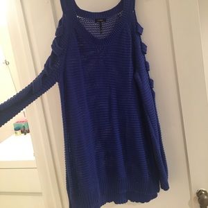 Blue sweater with cut outs on sleeves