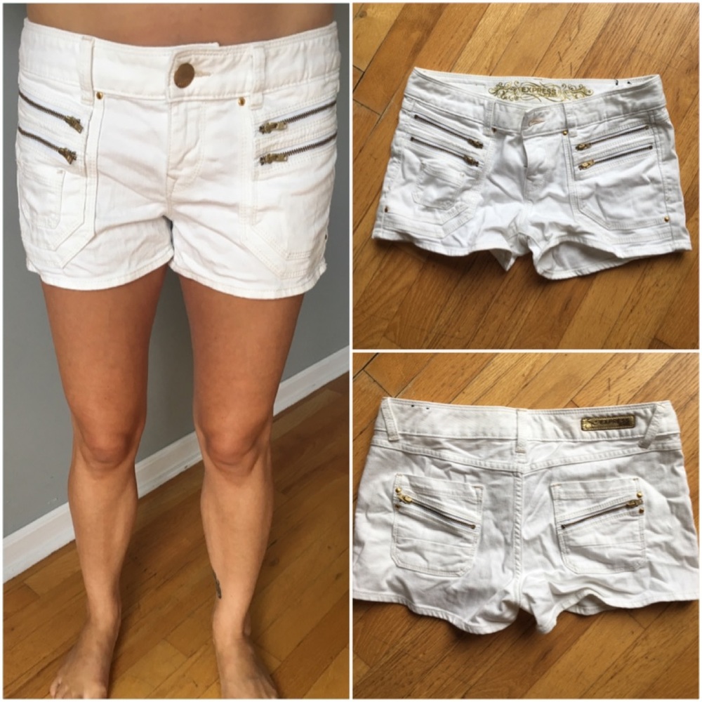 Express White Jean Shorts with zippers