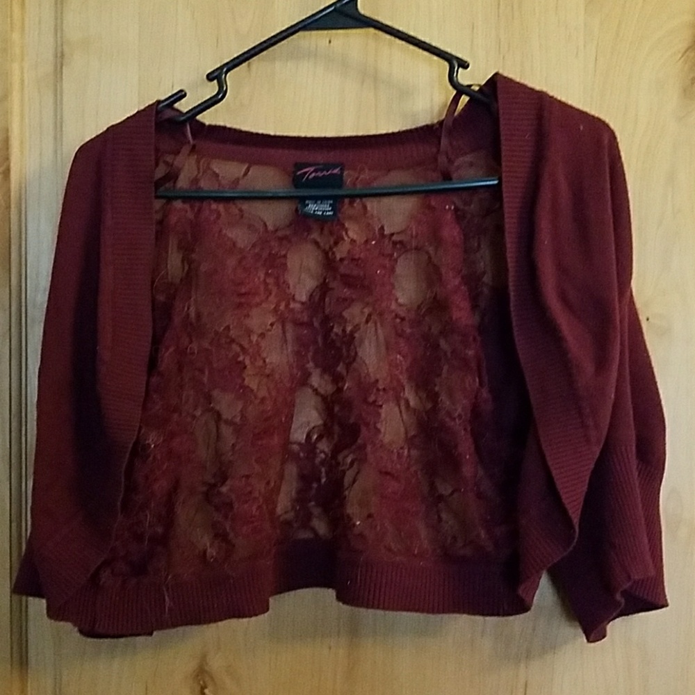 Torrid Burgundy lace shrug