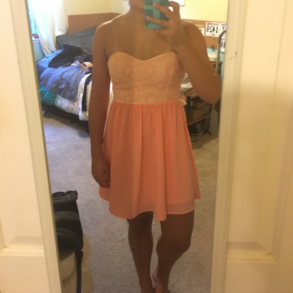 Coral strapless dress