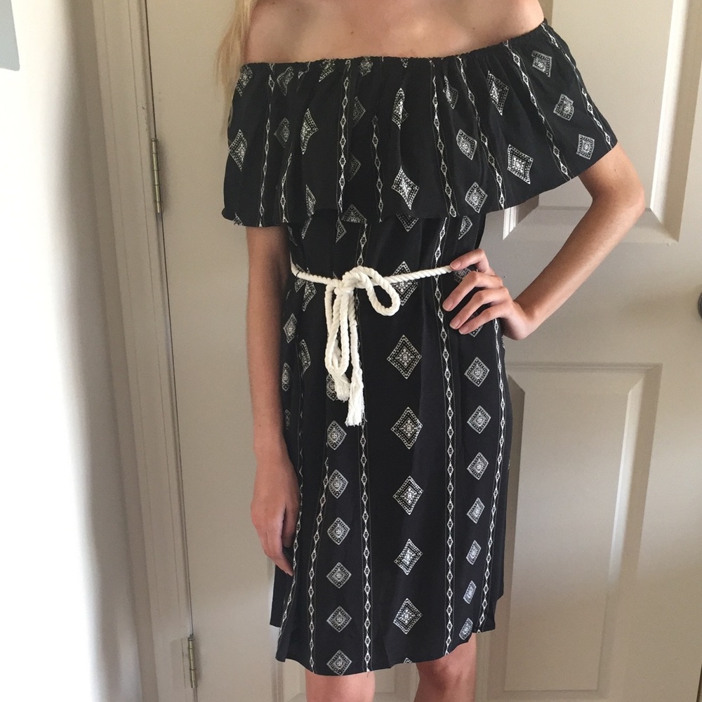 Black & White Print Off The Shoulder Dress