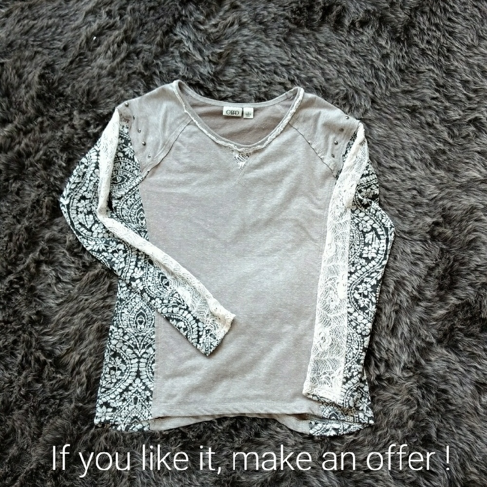 Grey,Black,Lace,stud,Sweater,long sleeve,small