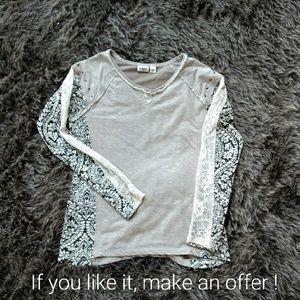 Grey,Black,Lace,stud,Sweater,long sleeve,small