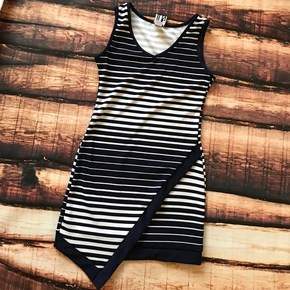 Boutique Dresses & Skirts - << Navy & White Striped Asymmetrical Bodycon Dress
