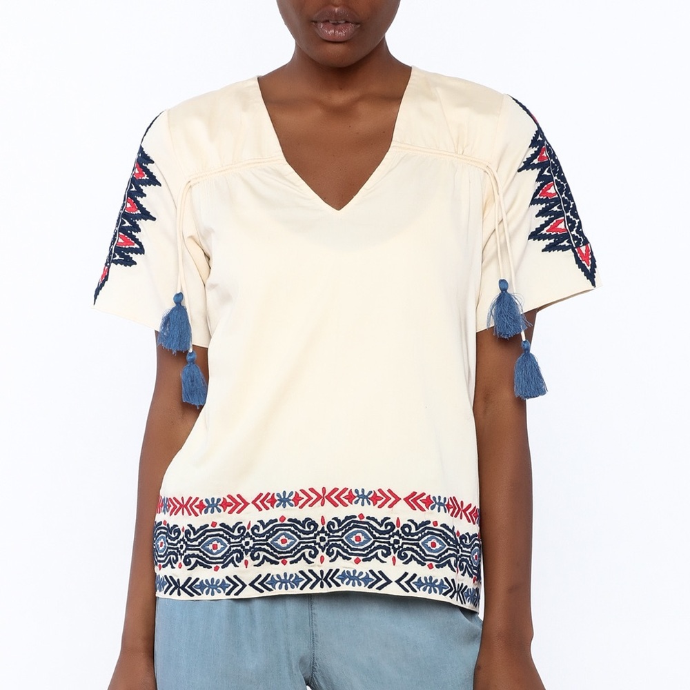 NWT- Anthropologie- Pepin- Cream V-Neck Blouse