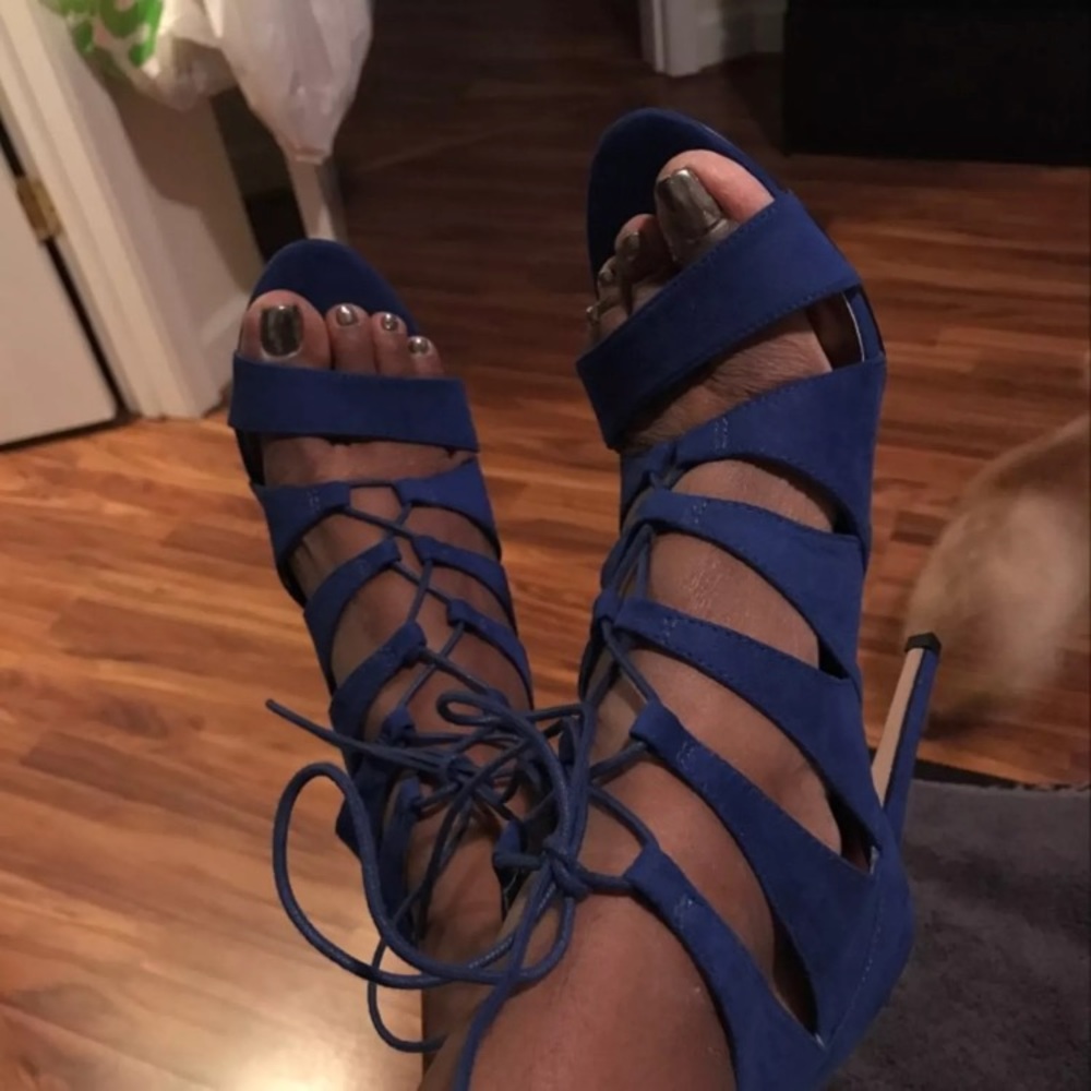 Blue fabric heels