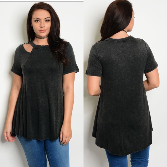 🔥PLUS SIZE CHOKER BLACK CUT OUT TOP BLOUSE 2X 3X - Picture 4 of 4