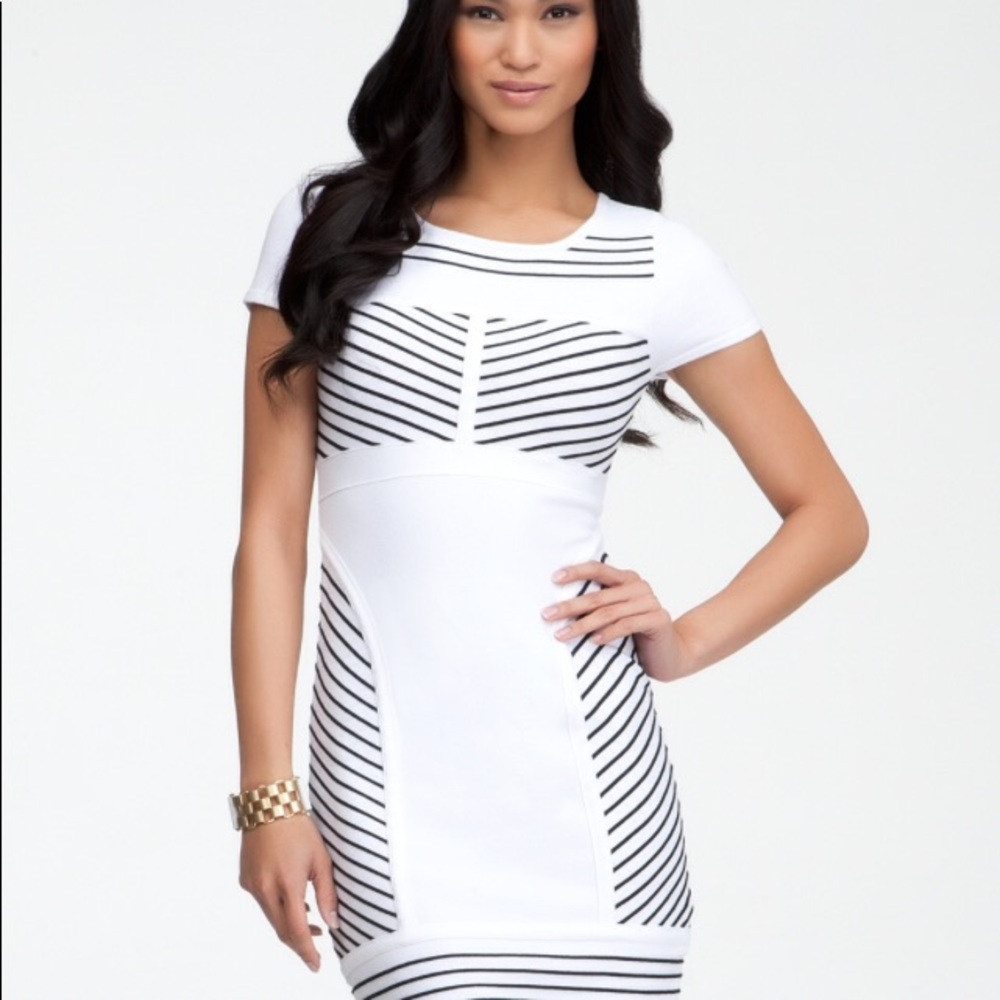 bebe white with black stripe bodycon dress Size XS