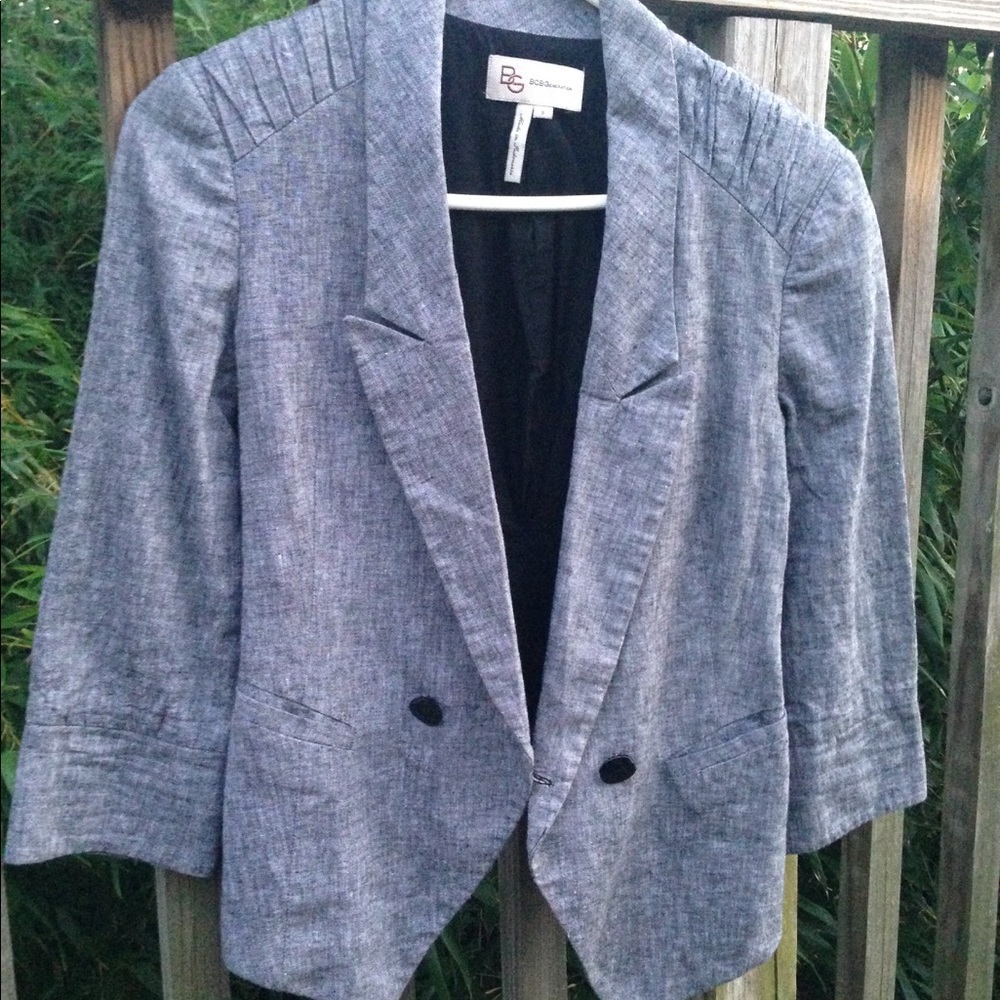 BCBG Gray Fitted Linen Blazer SMALL