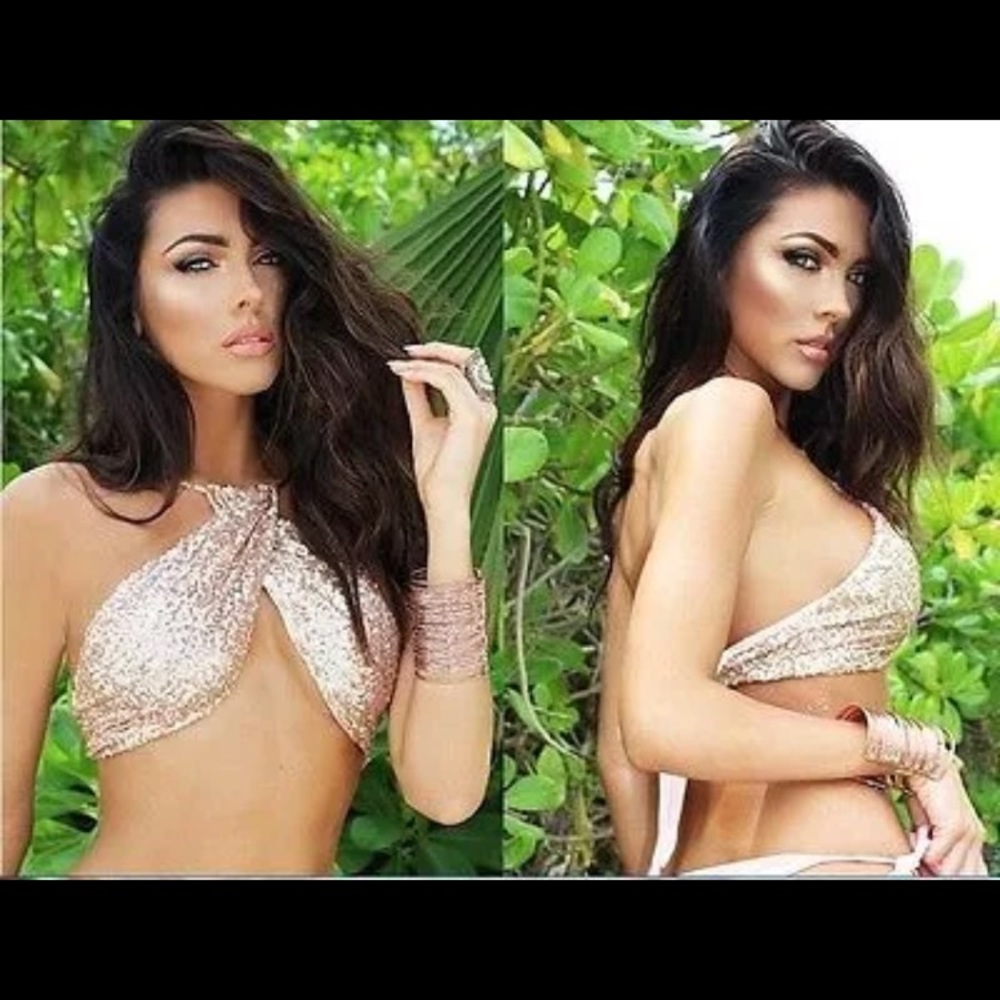 MUST GO ‘Arianna’ Pink gold sequin bandage bikini set - Picture 4 of 7