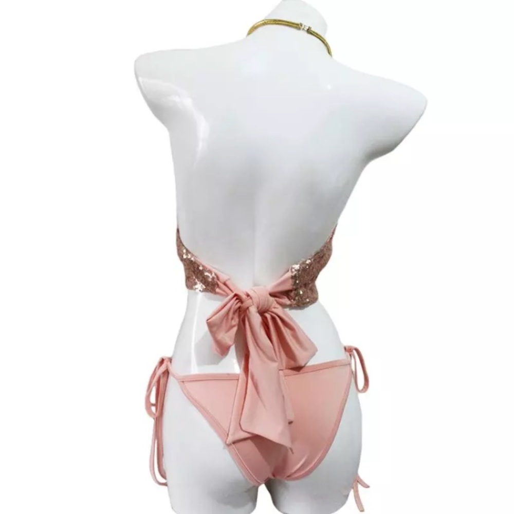 MUST GO ‘Arianna’ Pink gold sequin bandage bikini set - Picture 5 of 7