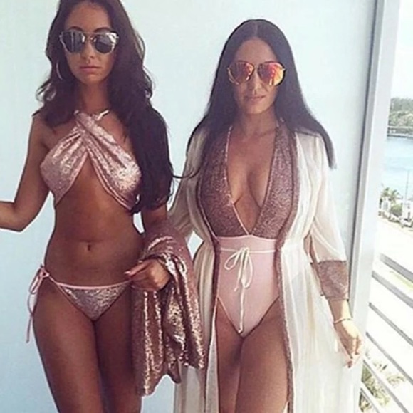 MUST GO ‘Arianna’ Pink gold sequin bandage bikini set - Picture 7 of 7