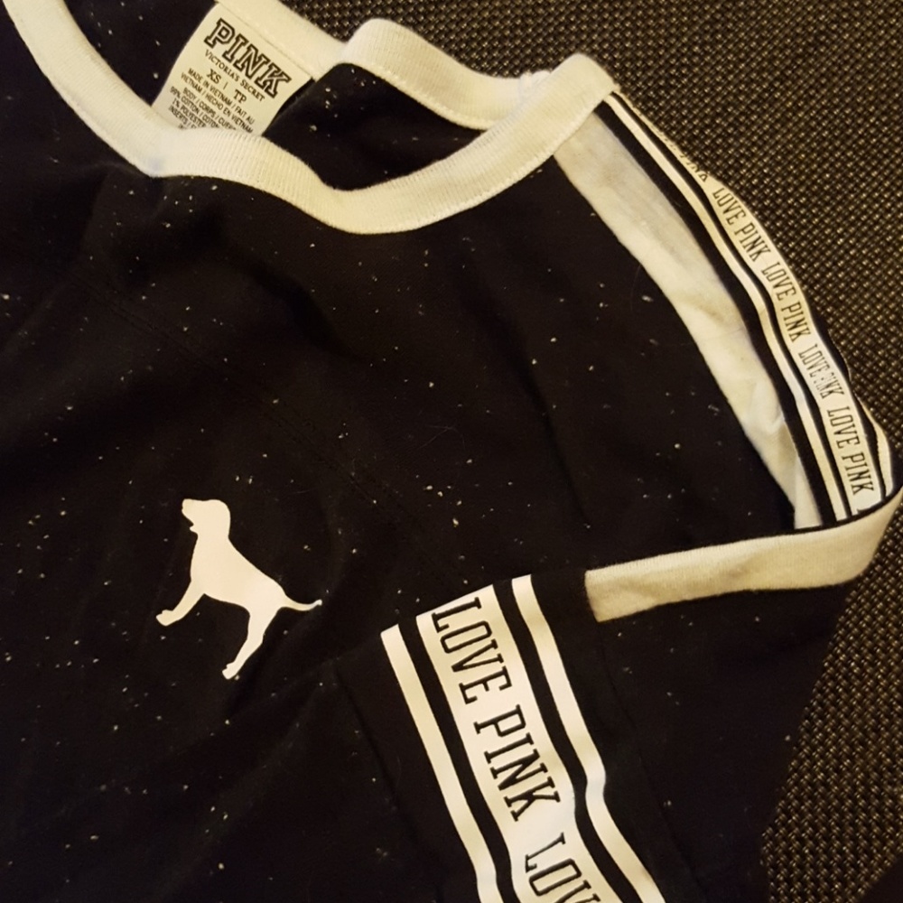 Black 3 quarter sleeve Pink tee