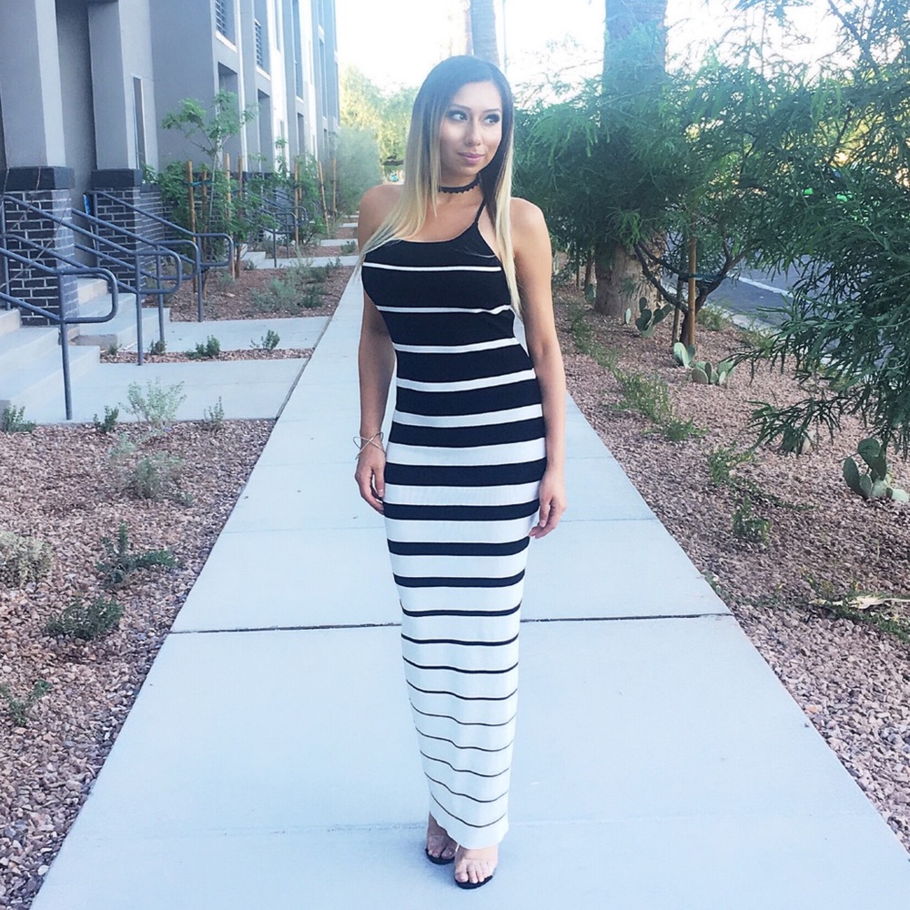White & Black Striped Maxi Dress