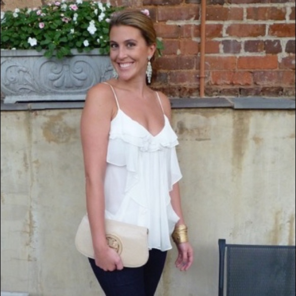 BCBG white silk blouse