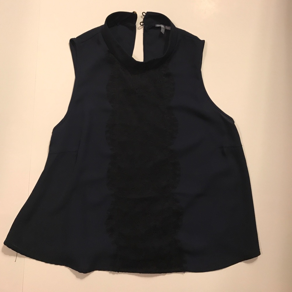 Dark blue tank with black lace up & Egyptian neck