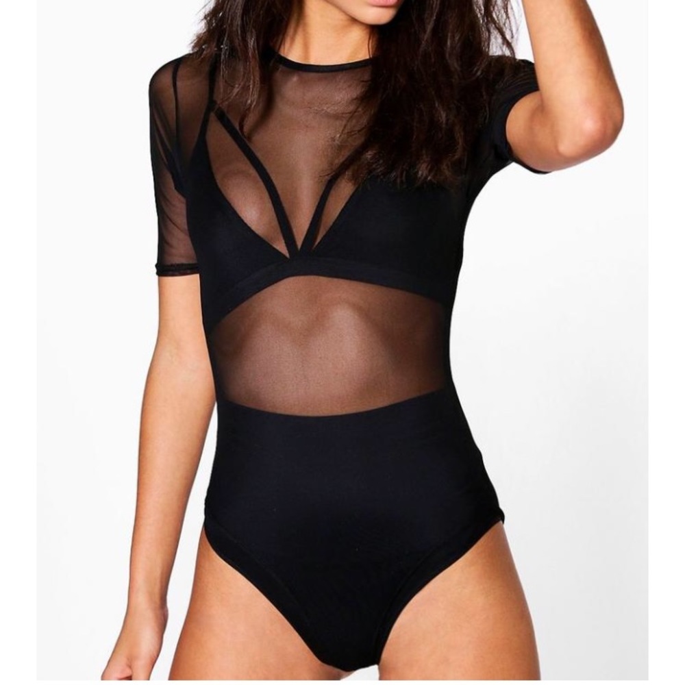 NWT *tall* black sheer/mesh thong bodysuit