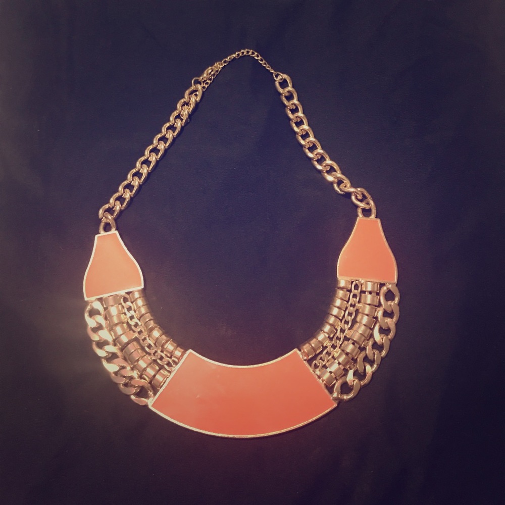 Coral and Gold Bib Necklace