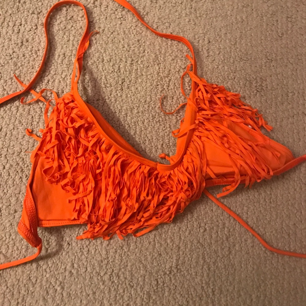 Orange fringe swim top