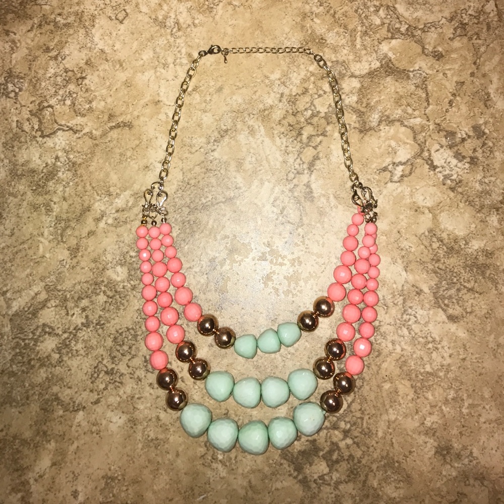 Pink, Gold, and Teal Necklace