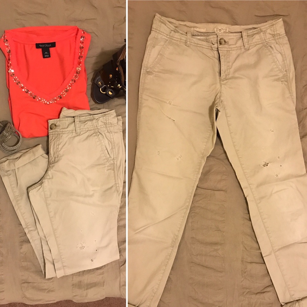 LOFT Distressed Boyfriend Ankle Length Twills