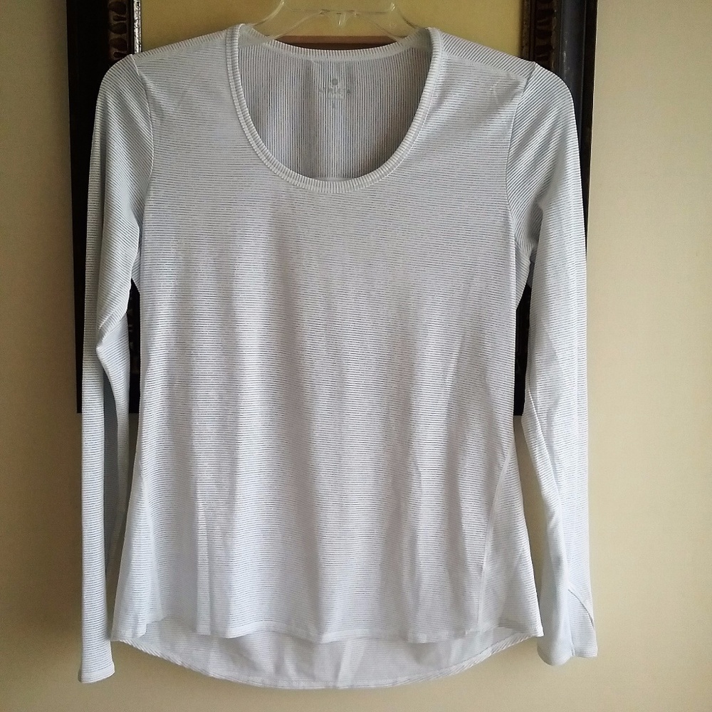 Athleta Chi White Silver Striped Long Sleeve Top