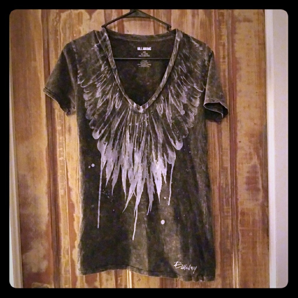 Distressed Feather V Neck Tee