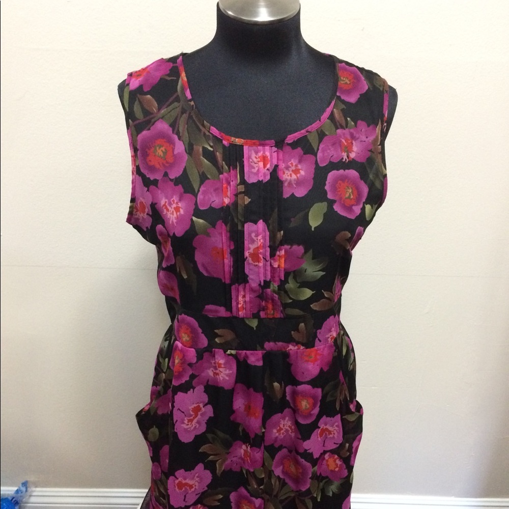 Tulle black dress with plum flower print.