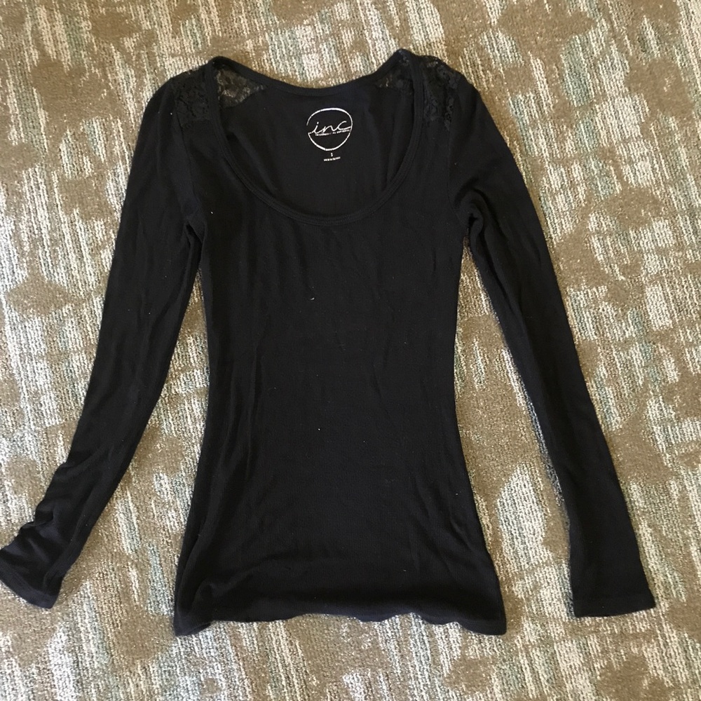 INC black top with lace look on shoulder like new