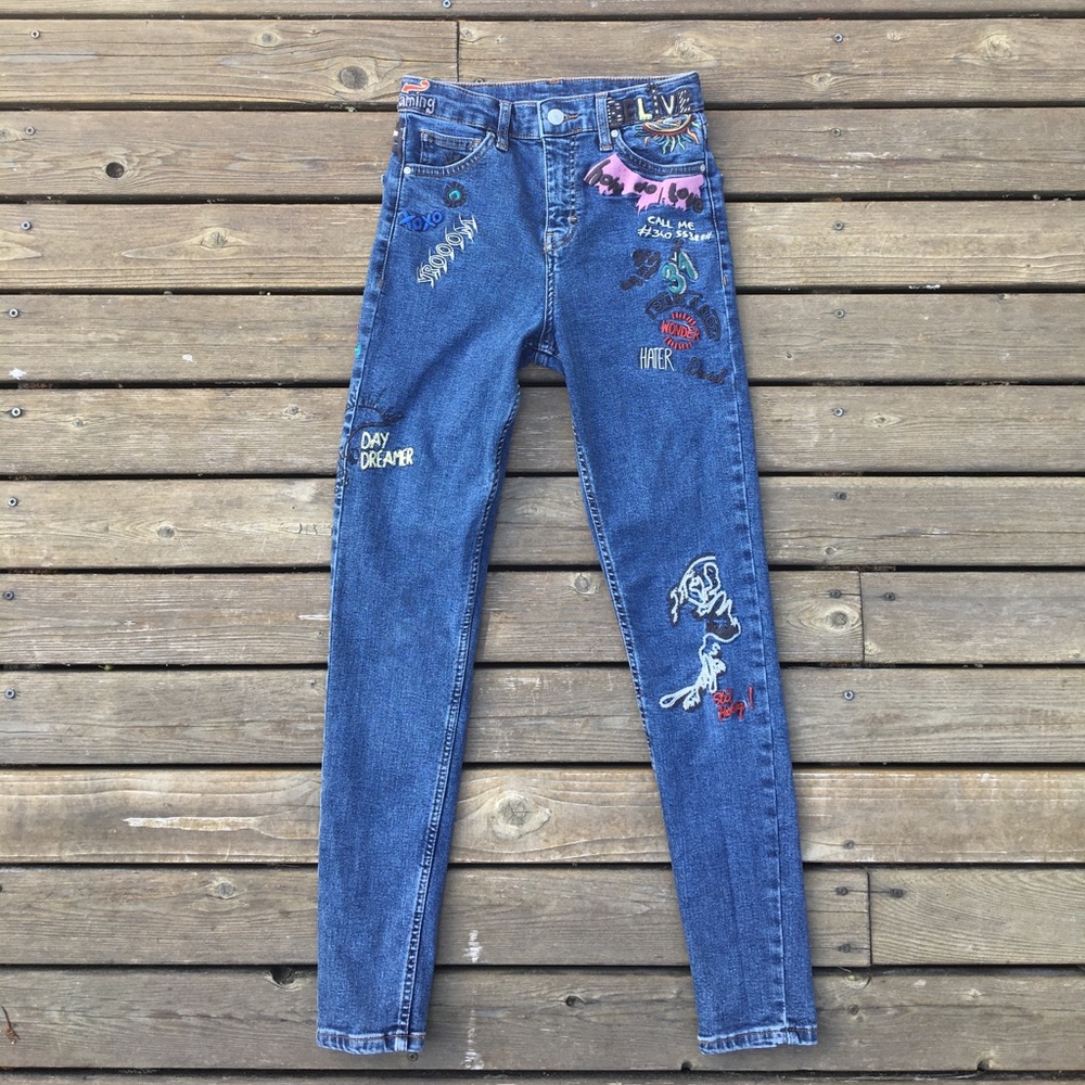 Topshop Embroidered Skinny Jeans