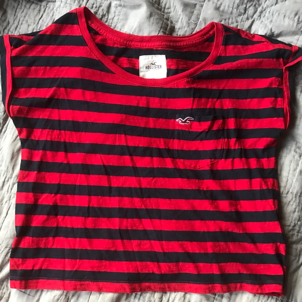 Red and navy striped top