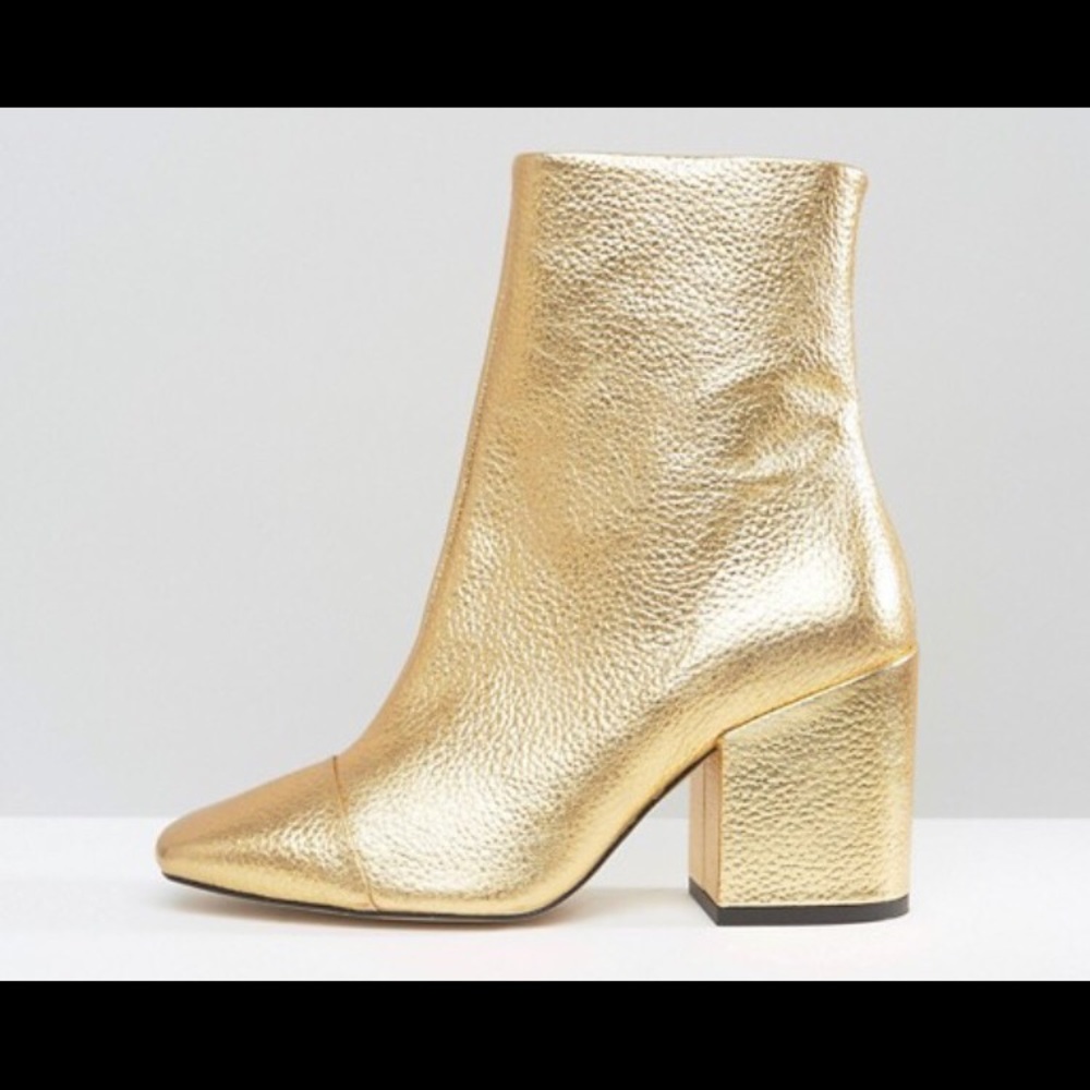 Gold Leather Ankle Boots
