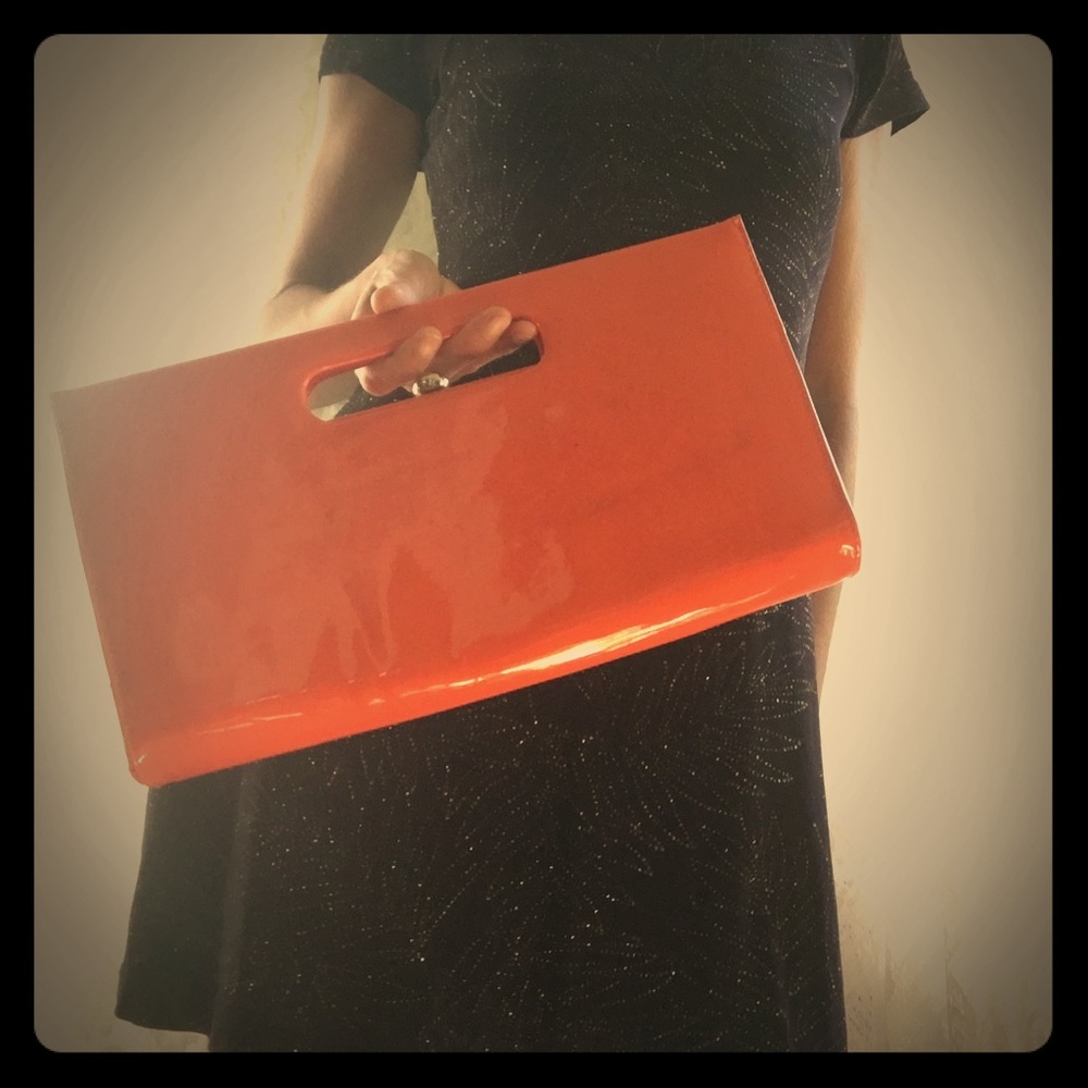 Vintage Patent Orange Clutch