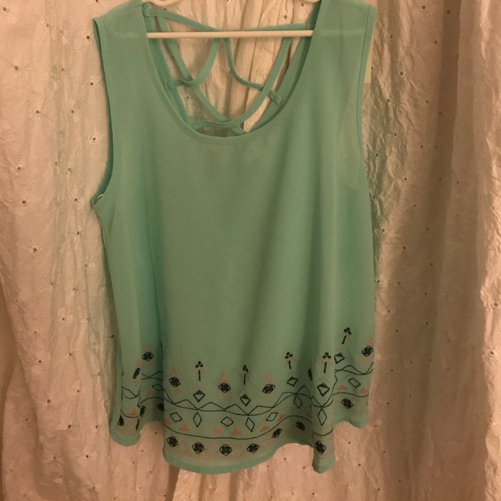 Turquoise, sheer top