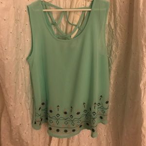 Turquoise, sheer top
