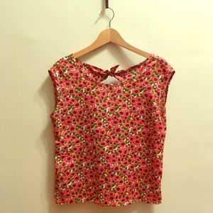 Paper Crane Floral Tie Open Back Keyhole Blouse