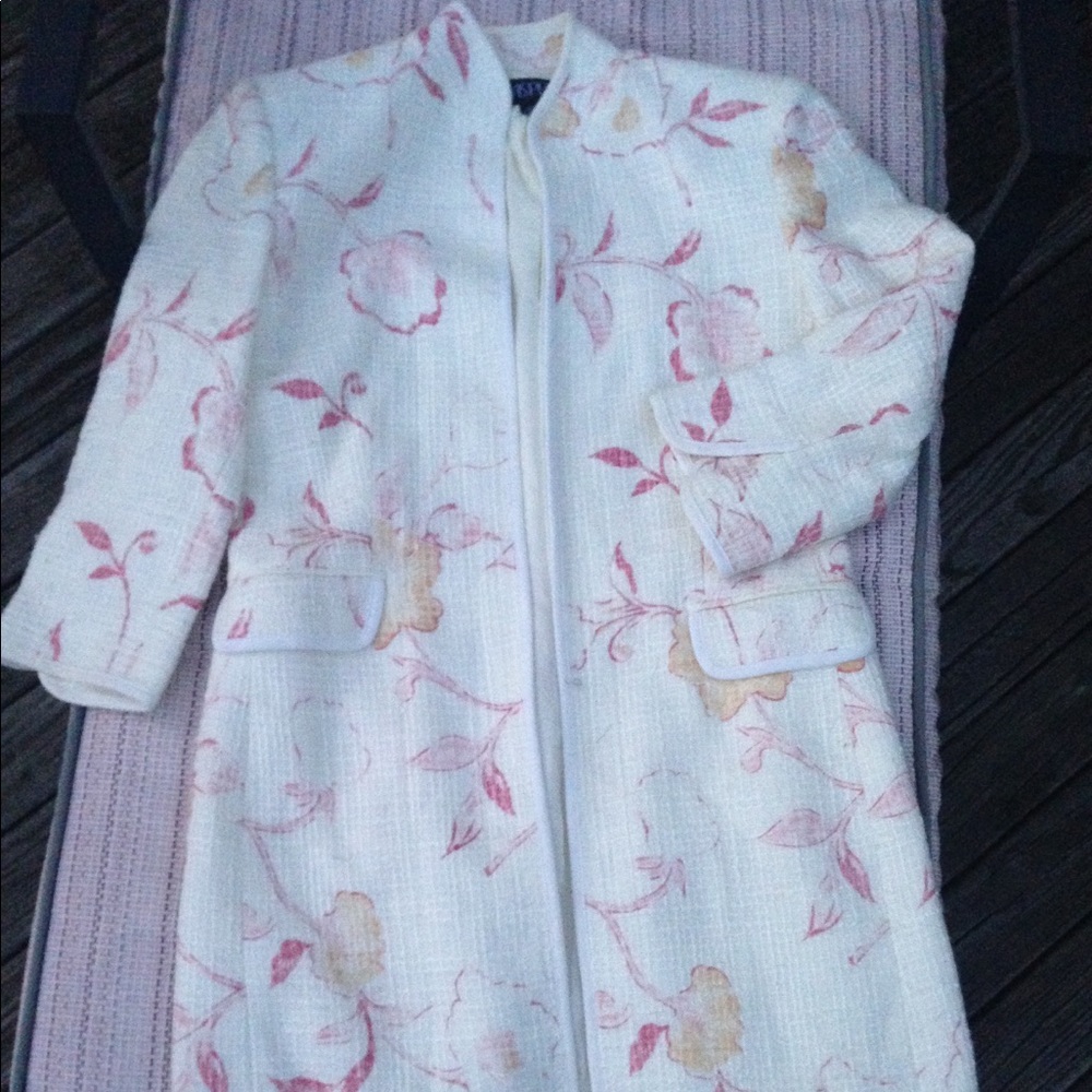 Tweed Style Floral Calf Length Jacket Blazer