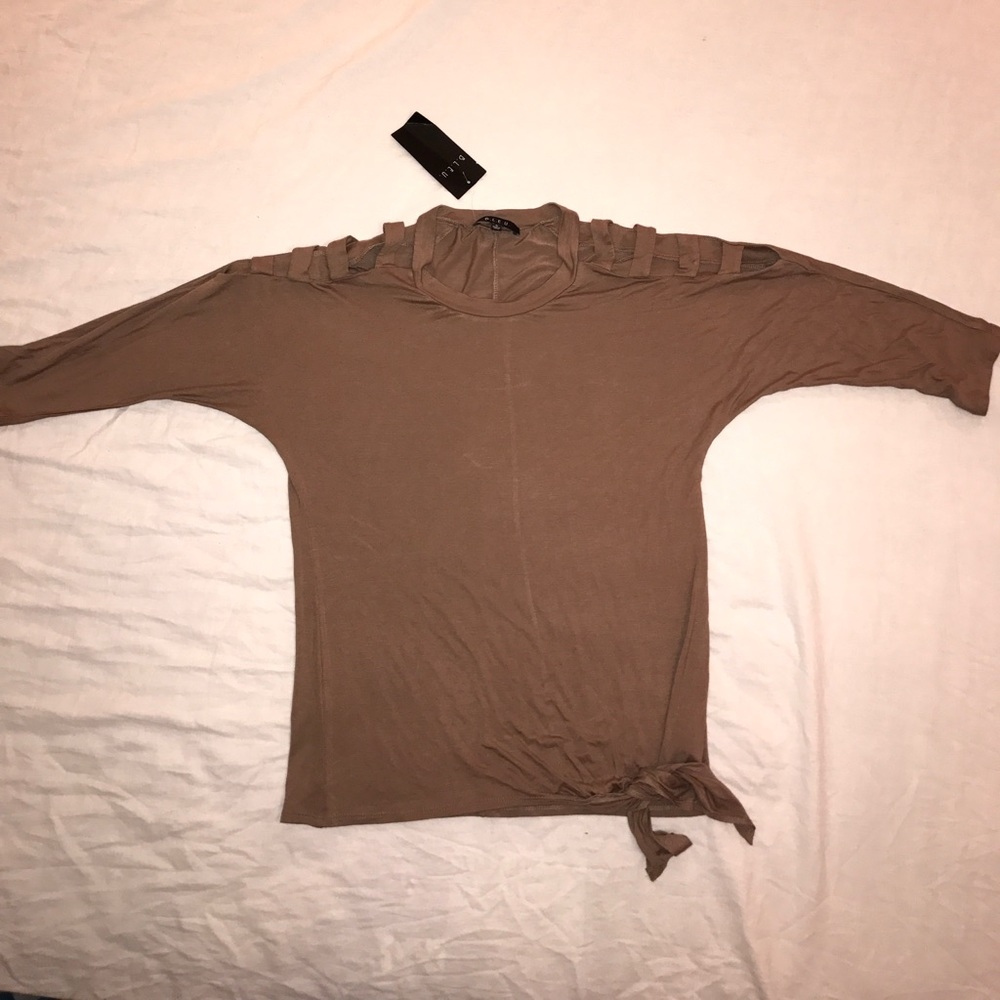 Tan Strapped Sleeve Blouse