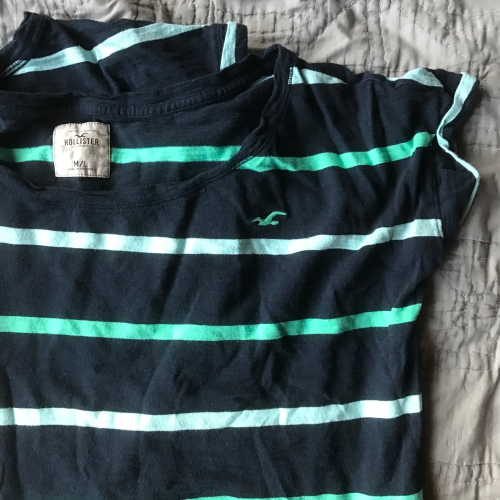Navy and mint striped top