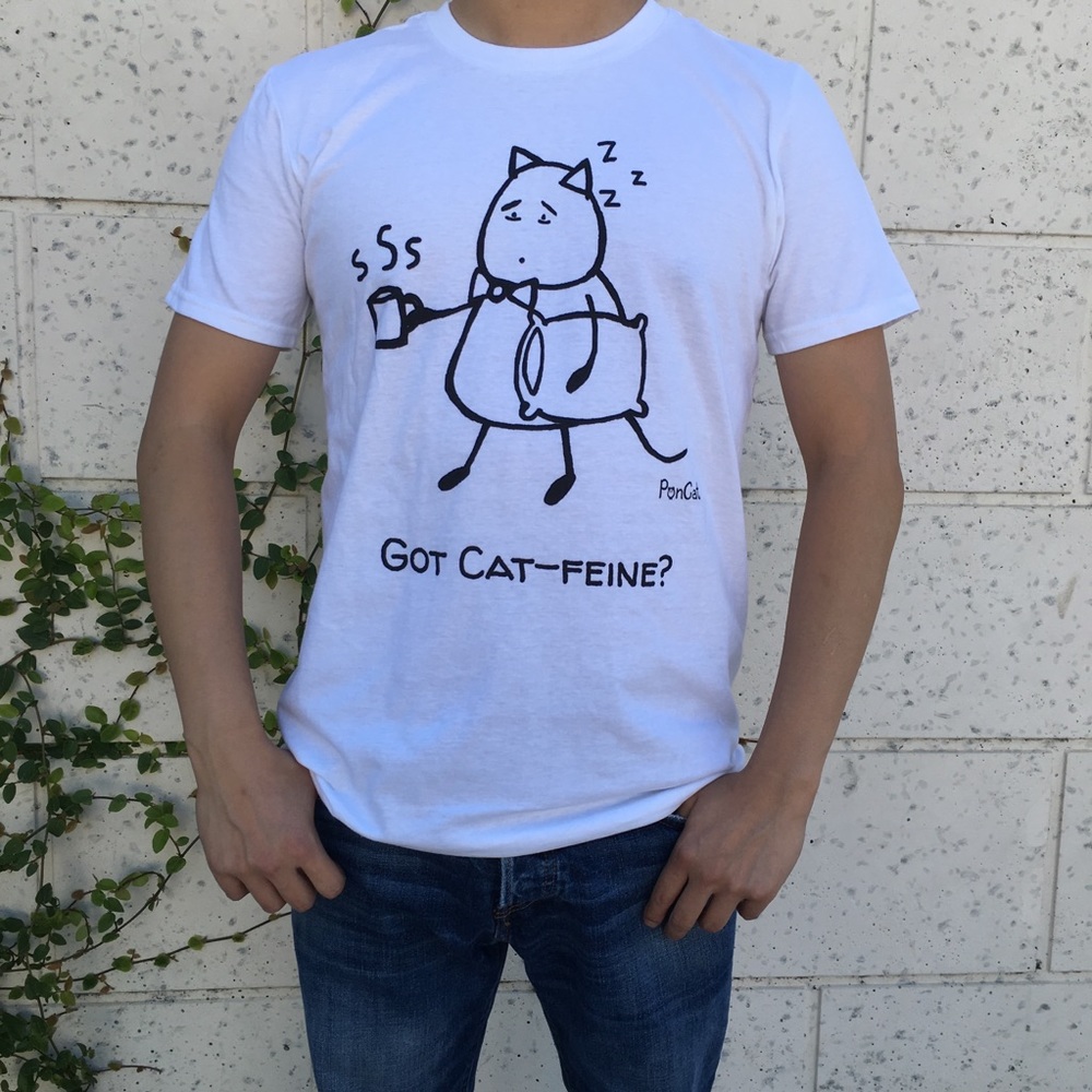 "Got Cat-feine" Unisex White t-shirt - Picture 2 of 3