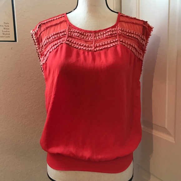 Esley Tops - Esley Orange Blouse Women's Small Sheer EUC Pretty