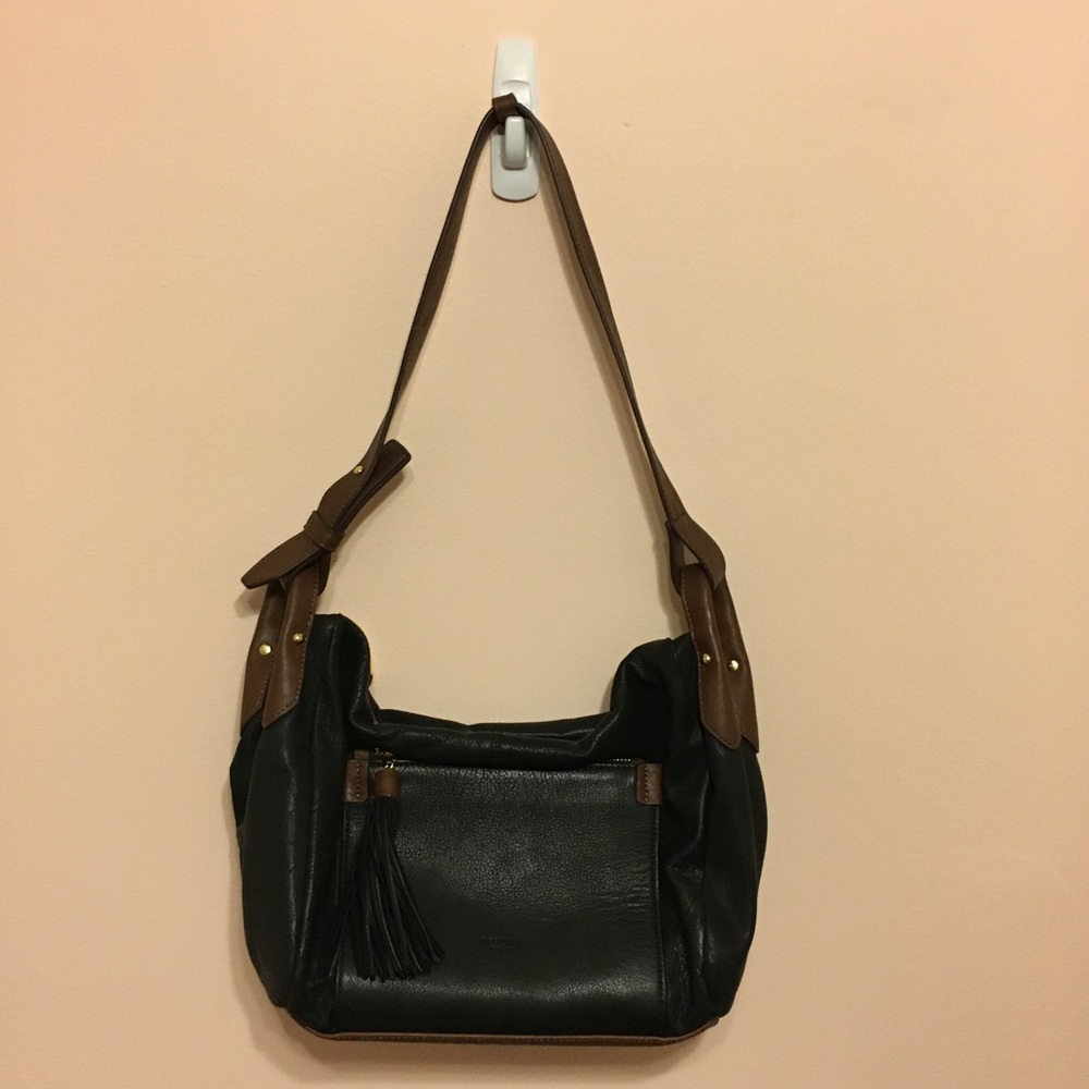 Black and Brown Perlina Purse with Tassel